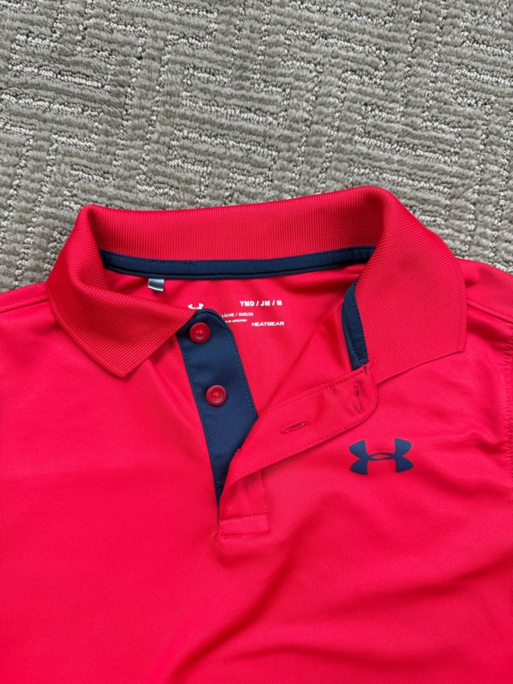 Under Armour Bright Red Boys' Polo with Navy Logo size medium - make a bundle! - Picture 2 of 2